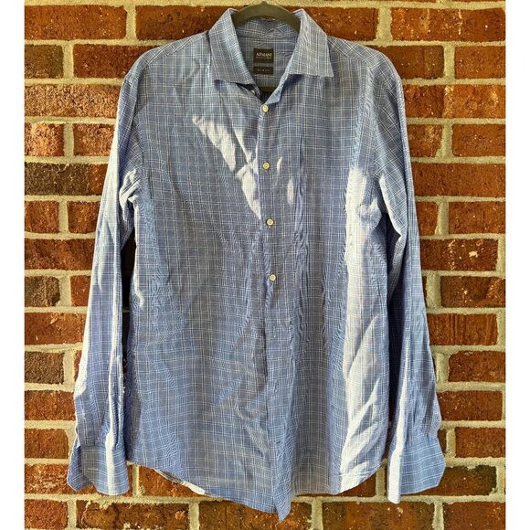 Armani Collezioni Men’s Slim Fit Dress Shirt Blue Check Long Sleeve Size 41/16 - Picture 6 of 8